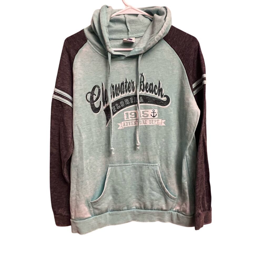 Avalon Apparel Clearwater Beach Florida Lightweight Mint Green Grey Hoodie L